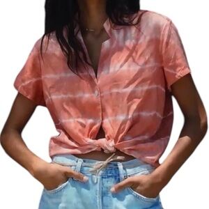cloth & stone Coral Tie-Dye Knot Front Short Sleeve Blouse